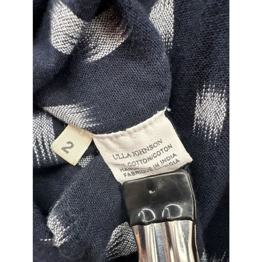 Ulla Johnson Corsica Dress Size 2 Navy Indigo Ikat Cotton Tie Waist Mini